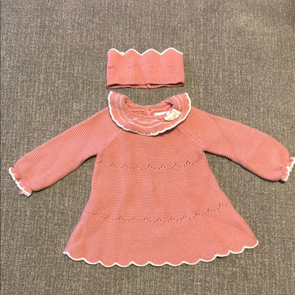 Shabby Chic Pink and White Knit Dress with Headband